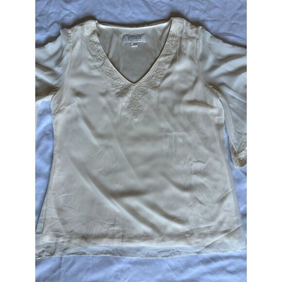 Badgley Miechka American Glamour Blouse Top Size XL Beaded Sequin Sheer Overlay - Picture 11 of 13